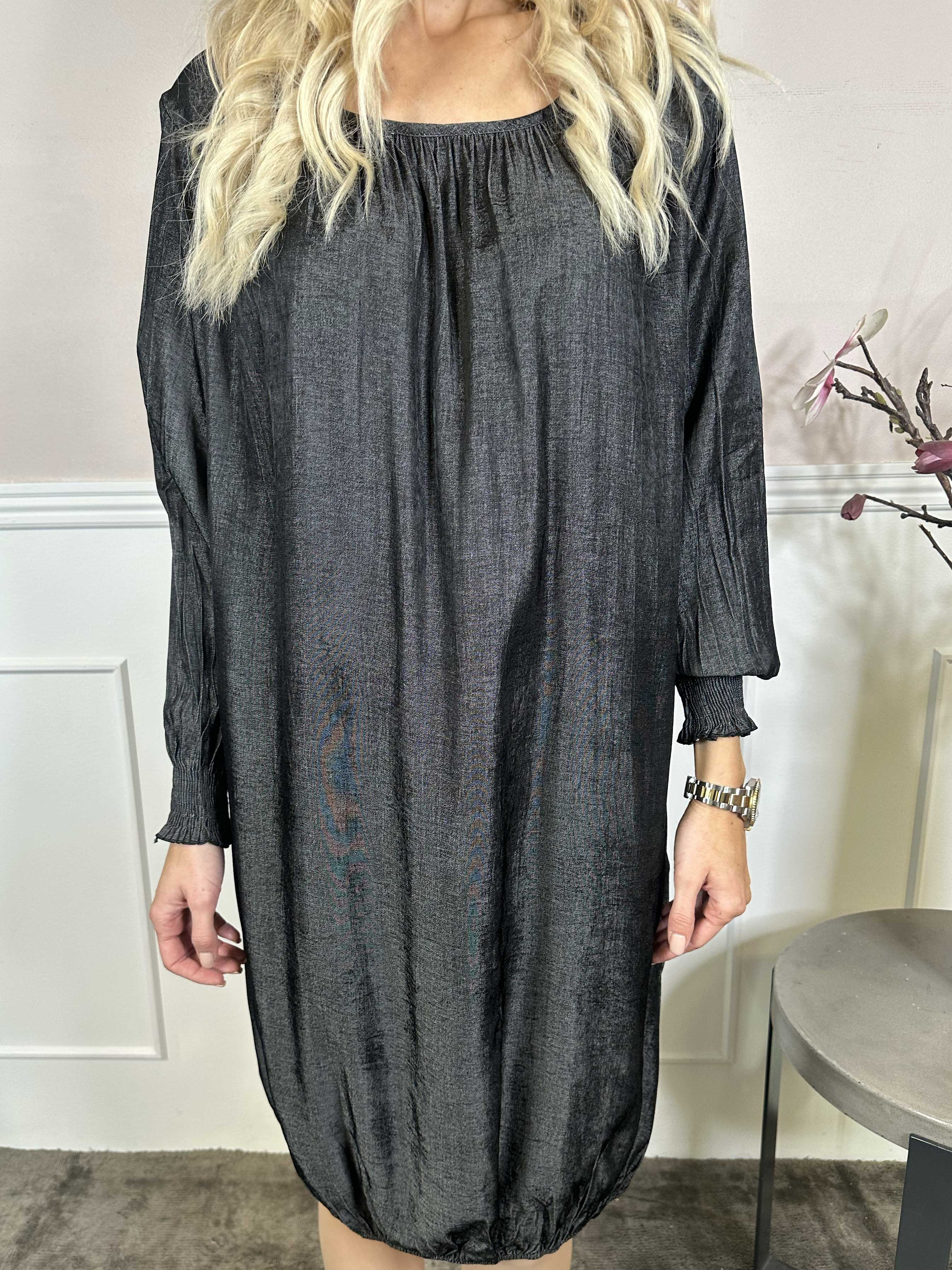 Miracle Denim Dress L/S - Klänning med resår i nederkanten och långa ärmar